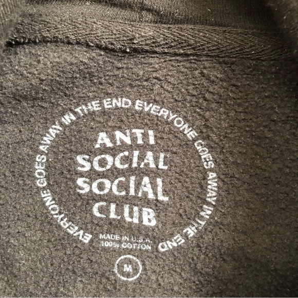 Anti Social Social Club x Fragment Whit Bolt Black Hoodie Sweatshirt Size Medium - Picture 4 of 9